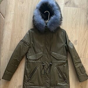 SAM NY Green Jacket with Fur Trim